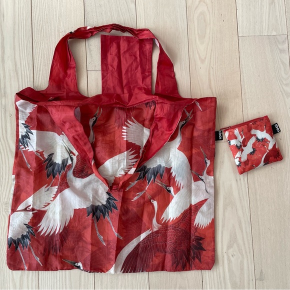 LOQI red and white crane reusable bag - Picture 2 of 5
